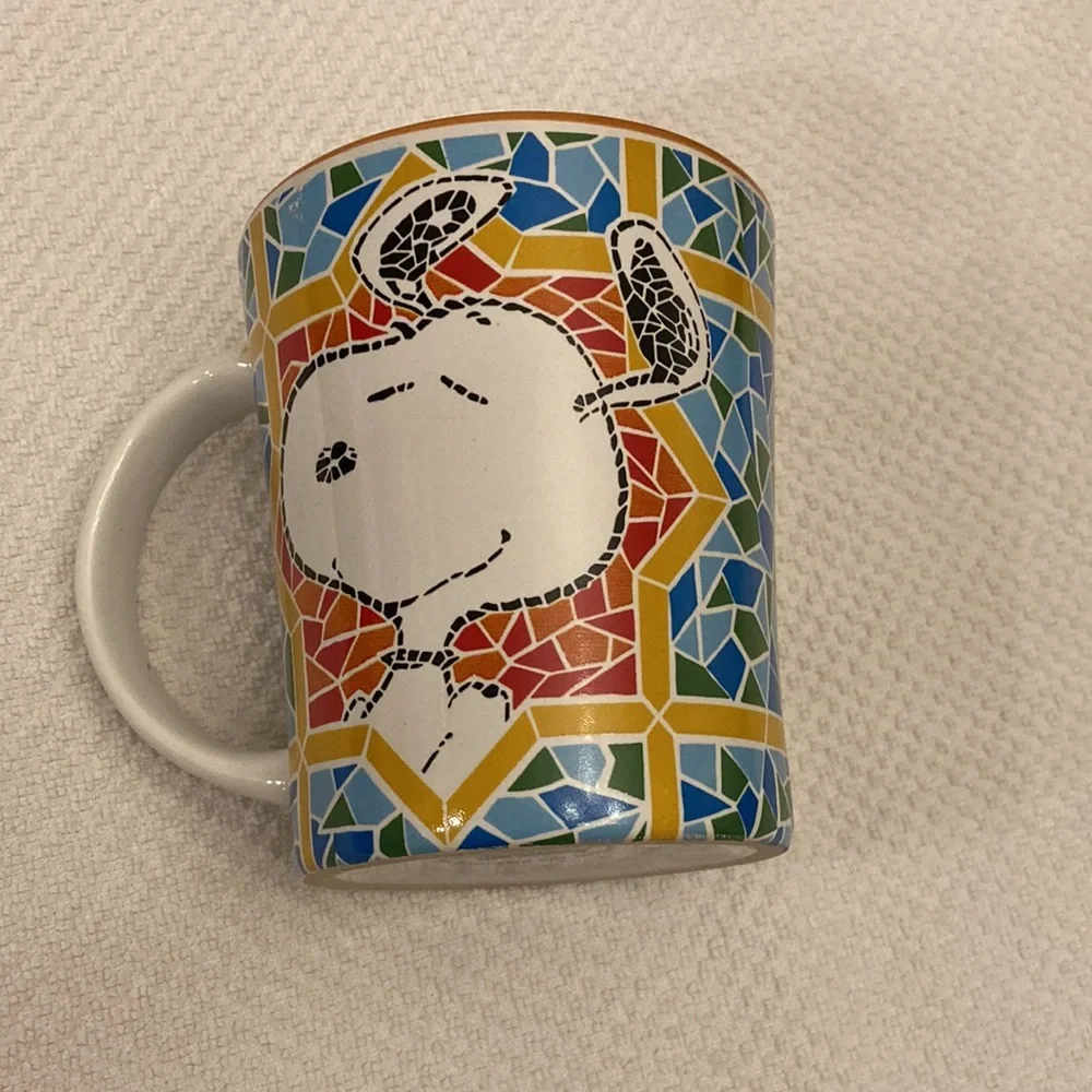 Peanuts Mug Cup by Schultz Stain Glass Mosaic Design Snoopy Large Multicolor